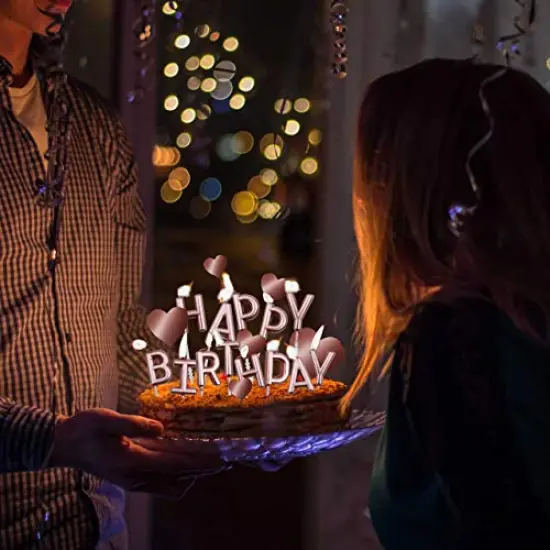 Rose Gold Cake Topper Decoration Set - Includes Happy Birthday Candles, Banner, Confetti Balloons, and Paper Fans for Rose Gold Theme Party Decor for Girls and Women&rsquo;s Birthday Parties {4}