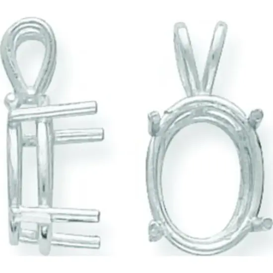 14K White Gold 4 Prong Oval Pendant Setting 3.5mm {1}