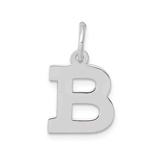 14K White Gold Small Block Intial Letter B Charm Jewerly 18mm x 10mm {1}