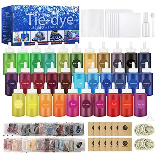 32 Color Tie Dye Kit, Fabric Dye Art Kit for Kids, Adults and Partues with Rubber Bands, Gloves, Plastic Film and Table Covers {2}