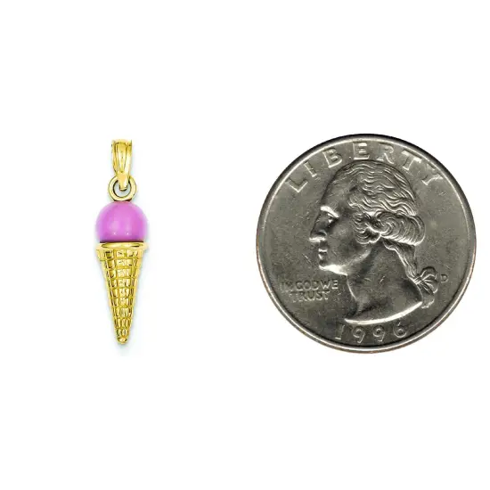 14K Gold Enamel 3D Ice Cream Cone Charm Pendant Jewelry 23mm x 6mm {2}