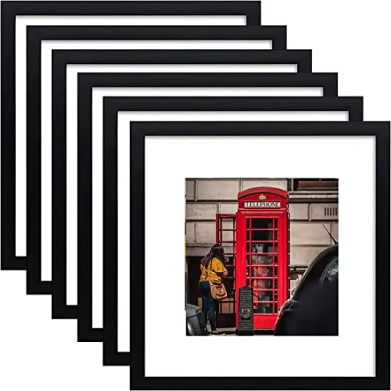 8x8 Picture Frame Set of 6, Display Pictures 5x5 with Mat or 8x8 Without Mat for Wall Mounting or Table Top Display,Black {1}