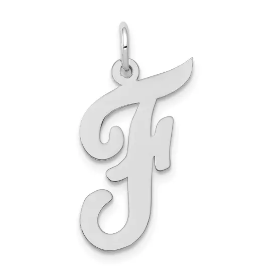 14K White Gold Large Script Initial Letter F Charm Jewerly 22mm x 12mm {1}