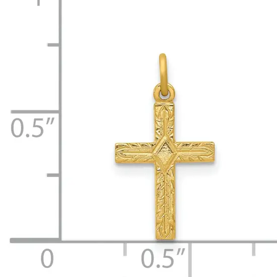 Unisex 14K Yellow Gold Polish Solid Small Crucifix Cross Religious Charm Pendant {5}