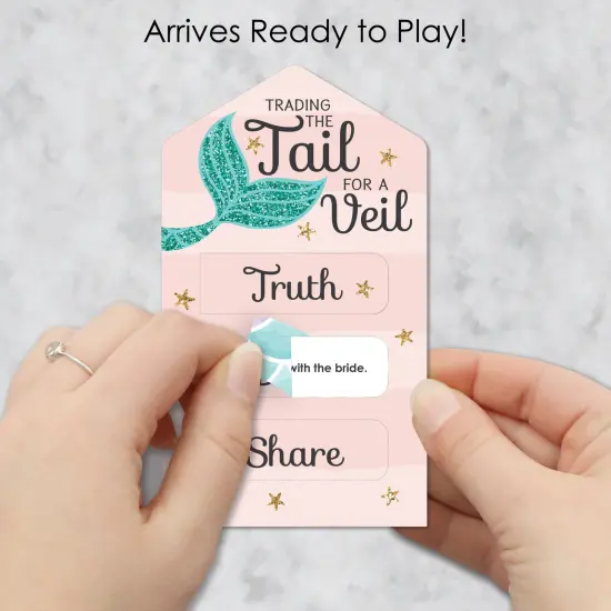 Big Dot of Happiness Trading the Tail For A Veil - Mermaid Bachelorette or Bridal Shower Game Pickle Cards - Truth, Dare, Share Pull Tabs - Set of 12 {3}