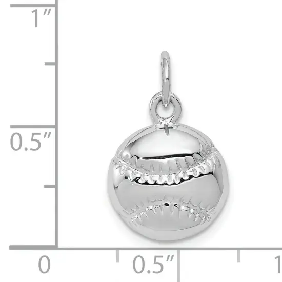14K White Gold Baseball Charm Sports Pendant Jewelry 20mm x 11mm {5}