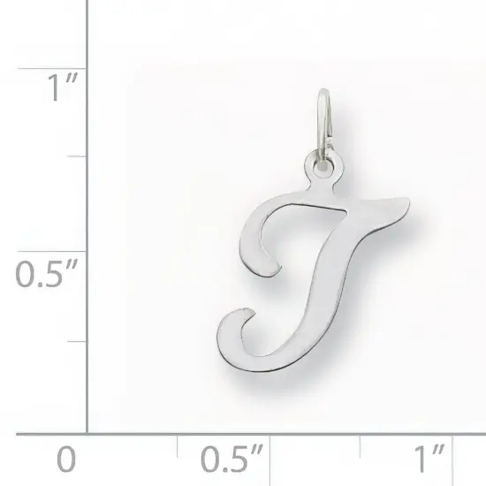 14K White Gold Polished Fancy Initial Letter T Charm Jewerly 20mm x 11mm {3}