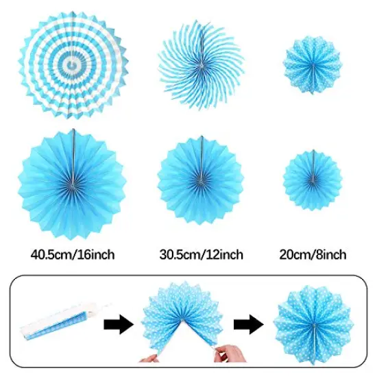 Navy Blue Party Decoration,23Pcs Hanging Paper Fans,Pom Poms Flowers,Garland String Polka Dot and Triangle Bunting Flag Packs for Boy Birthday, Bridal Shower,Baby Boy Showers,Wedding {5}