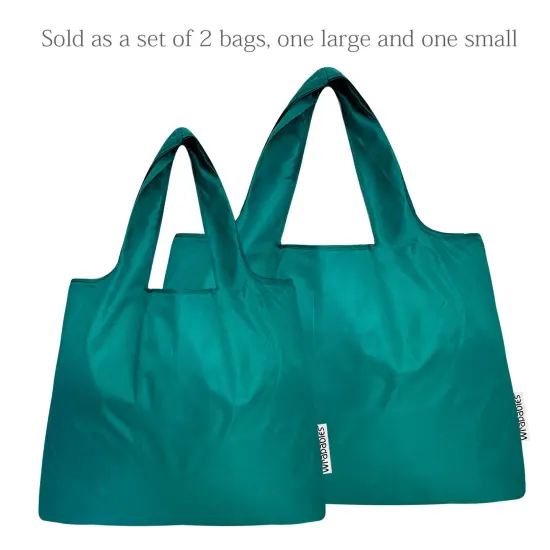 Wrapables Large & Small Foldable Tote Nylon Reusable Grocery Bags, Set of 2 Set of 2, Teal {3}