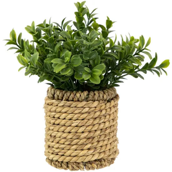 Northlight Milan Leaf Artificial Mini Bush In Rattan Basket - 7" Green {1}