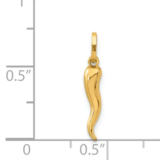 14K Yellow Gold Italian Horn Charm Good Luck Jewelry {3}
