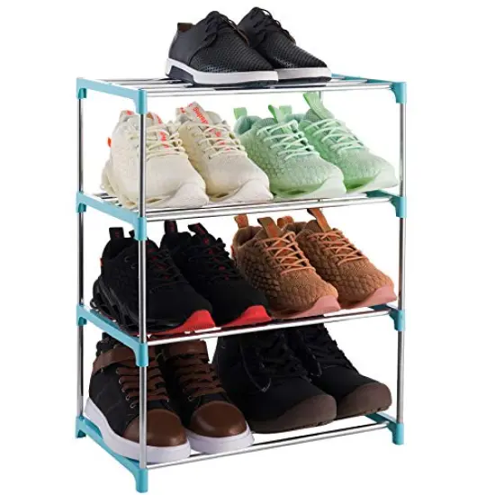 4-Tier Stackable Small Shoe Rack, Lightweight Shoe Shelf Storage Organizer for Entryway, Hallway and Closet (blue) {2}