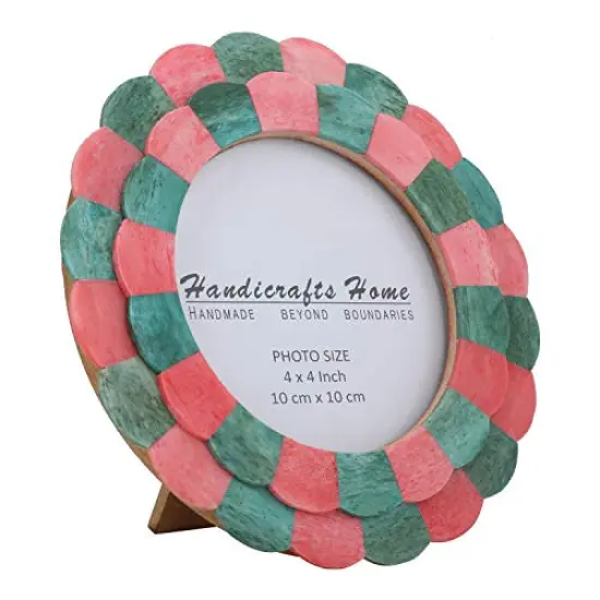 Handicrafts Home Photo Picture Frame - 4" x 4", Round Handmade Gift Photo Frames - Red & Green {1}