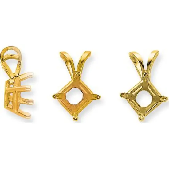 14K Gold 4 Prong Princess Pendant Setting 7.5mm {1}