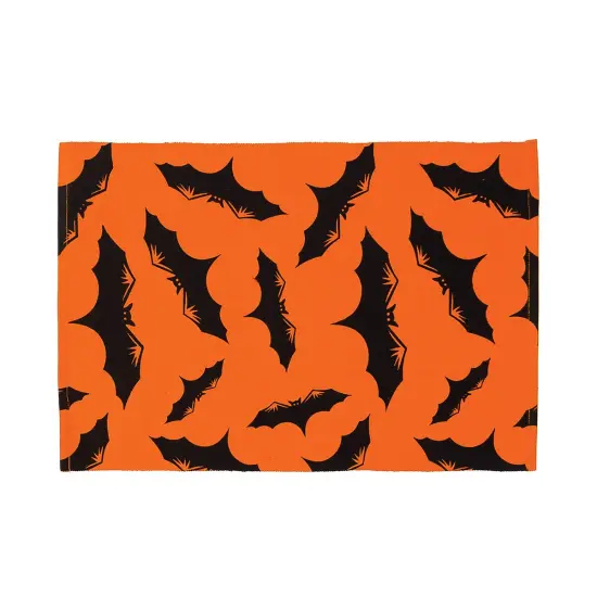 Orange & Black Bats Halloween Single Placemat Place Mat Spooky Scary, 13" x 19" {1}