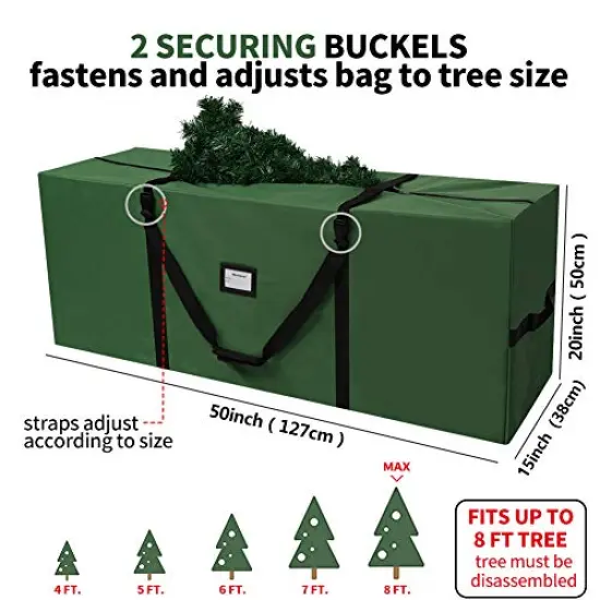 OurWarm Christmas Tree Storage Bag Extra Large Heavy Duty Storage Containers with Reinforced Handles Zipper for 7.5ft Artificial Tree, 50" x 15" x 20" 600D Oxford Xmas Holiday Tree Storage Bag, Green {6}
