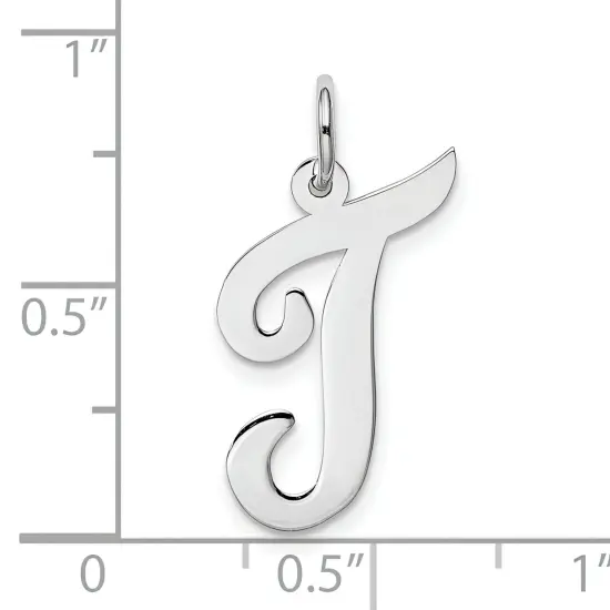 14K White Gold Large Script Initial Letter T Charm Jewerly 22mm x 12mm {5}