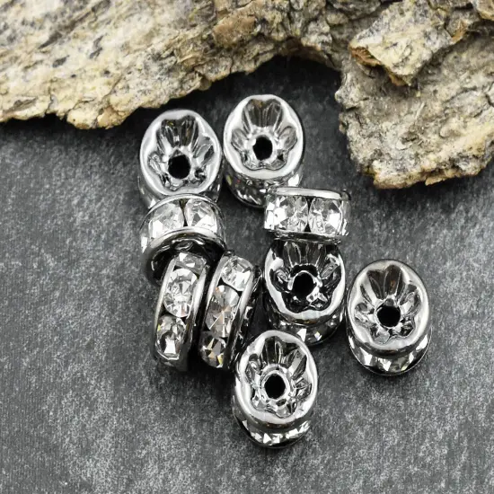 Gunmetal w/ Crystal Rhinestone Rondelle Spacer Beads {1}