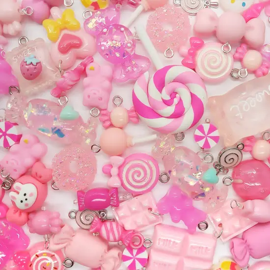 Pink Candy Charms, 25 pieces Mixed Sweets Lollipops & Chocolate Kawaii Charms, Adorabilities {2}