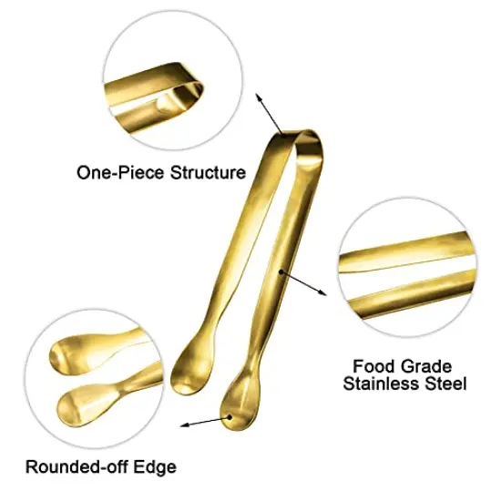12 Pcs Serving Tongs, Small Serving Utensils for Parties Catering Gold Tongs, Food-Grade 304 Stainless Steel Mini Serving Tongs Appetizer Tongs for Tea Party Coffee Bar, 4" Sugar Tongs - Gold {6}