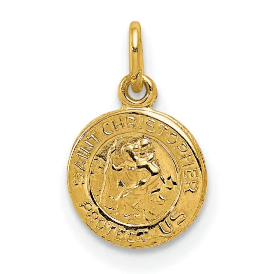 14K Yellow Gold Saint Christopher Medal Charm Jewelry 14mm 14mm x 8mm {1}