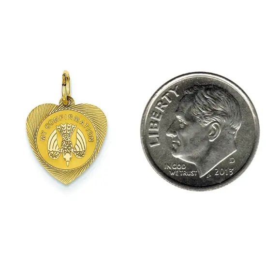 14K Yellow Gold My Confirmation Heart Charm Pendant Jewerly 19mm x 13mm {2}