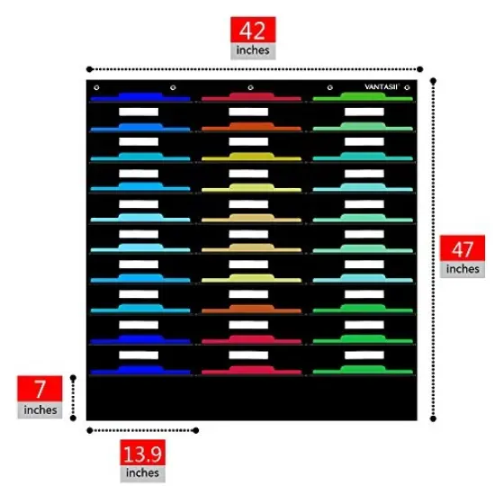 Wall File Organizer Folder with 30 File Pockets, 30 Dry-Erase Cards Plus 5 Over The Door Hooks and 8 Wall Hooks, 47 X 42 inch {1}