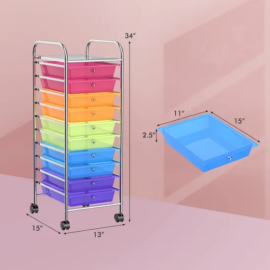 Costway 10 Drawer Rolling Storage Cart Scrapbook Paper Office School Organizer Color {5}