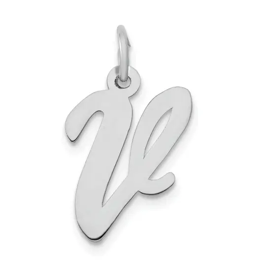 14K White Gold Medium Script Initial Letter V Charm Jewerly 19mm x 10mm {1}