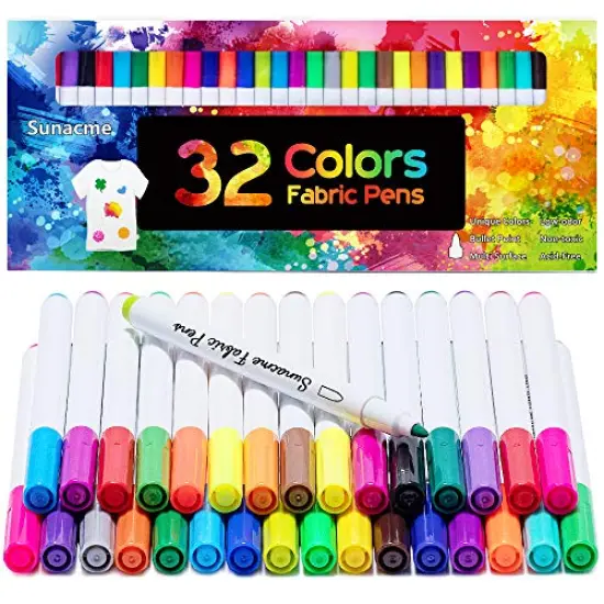 32-Color Fabric Markers Set - Permanent Fine Tip Art Pens, Child Safe & Non-Toxic for Canvas, Bags, T-Shirts, and Sneakers {2}