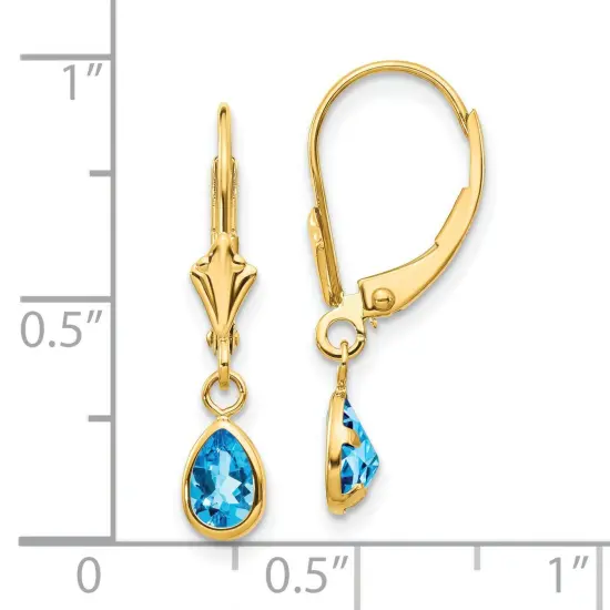 14K Gold Blue Topaz December Earrings Jewelry 23mm x 10mm {3}