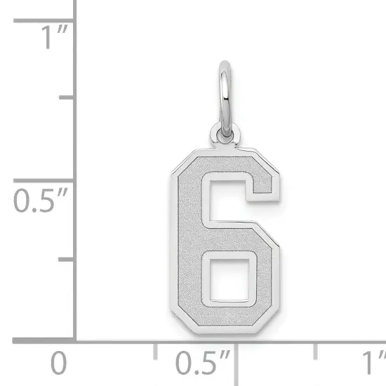 14K White Gold Medium Satin Number 6 Charm Pendant Jewerly 21mm x 8mm {4}