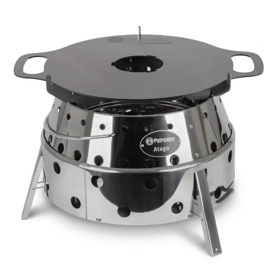 Petromax Atago Griddle Plate, for Outdoor Atago Camp Grill, Plancha Round Steel Disc with Handles and Rack, Temperature Zones {4}