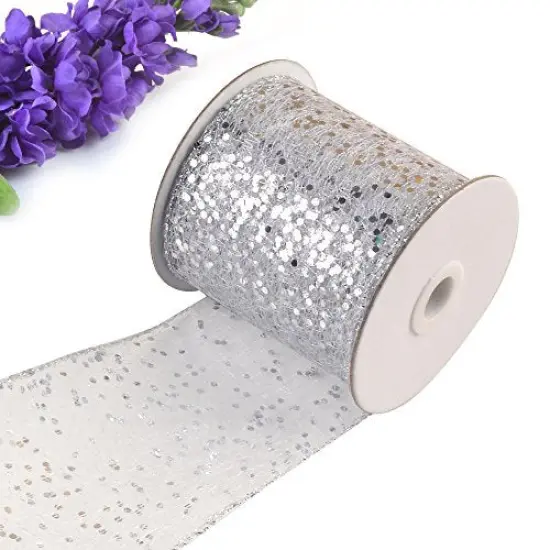 eZthings Decorative Designer Sparkly Sheer Fabric Ribbons for Party Decor and Gift Baskets (10 Yard, Gold(3.5" Width)) Silver(3.5" Width) {1}