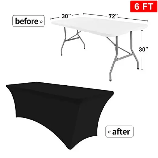 2Pack, 6FT Spandex Table Cover Fitted Rectangular Tablecloth Stretchable Fabric Lycra Tablecloth 6 ft Wrinkle-Free for Party Dj Tradeshows Banquet Weddings Cocktail, 2 Pcs {6}