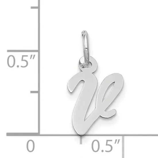 14K White Gold Small Script Initial Letter V Charm Jewerly 17mm x 8mm {4}