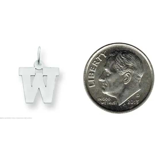 14K White Gold Small Block Intial Letter W Charm Jewerly 18mm x 10mm {2}