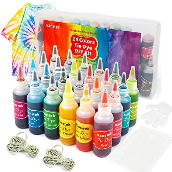 Tie Dye Kit, 24 Colors Tie Dye Shirt DIY Fabric Dye for Women, Kids, Men, with Rubber Bands, Gloves, Plastic Film and Table Covers for Family Friends Group Party Supplies {2}