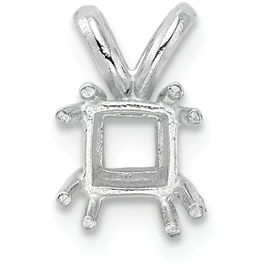 14K White Gold 8 Prong Princess Pendant Setting 4mm {1}