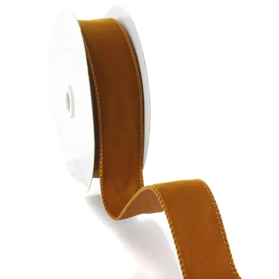 1.5" Wired Suede Velvet Ribbon Old Gold - 25 Yards {2}