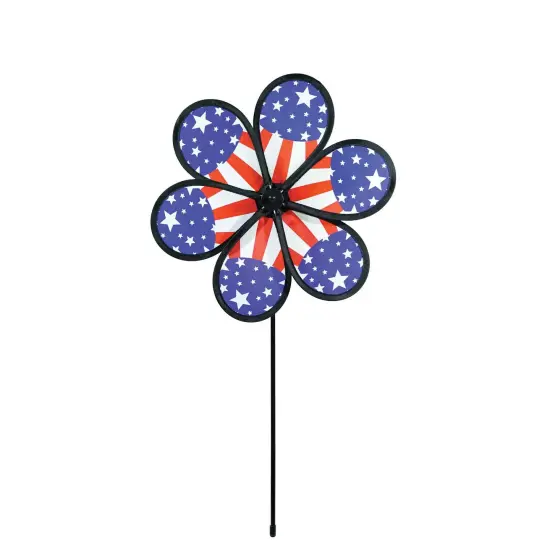 In the Breeze 2632 — 12-inch Patriot Star Flower Spinner, Garden Wind Spinner {1}