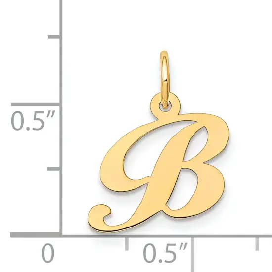 14K Yellow Gold Small Fancy Script Initial B Charm Jewerly 16mm x 16mm {4}