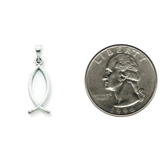 14K White Gold Ichthus Fish Charm Pendant Religious Jewerly 23mm x 8mm {2}