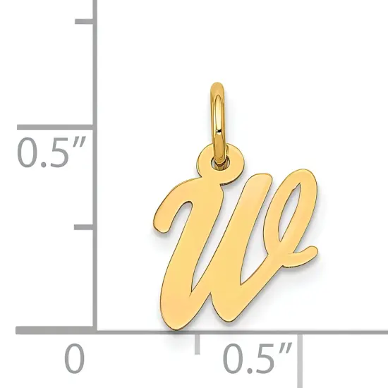 14K Yellow Gold Small Script Initial Letter W Charm Jewerly 17mm x 8mm {5}