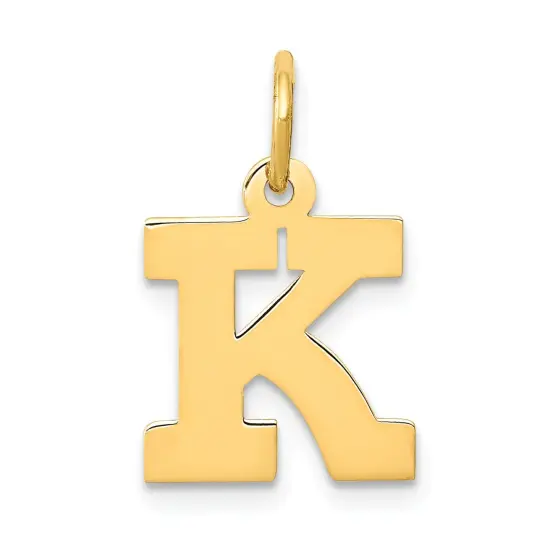 14K Yellow Gold Small Block Intial Letter K Charm Jewerly 18mm x 10mm {1}
