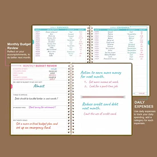 Budget Planner & Monthly Bill Organizer with Pockets. Expense Tracker Notebook, Budgeting Journal and Financial Planner Budget Book to Control Your Money, PU Leather Cover, 8" x 9.5" &ndash; Brown {6}