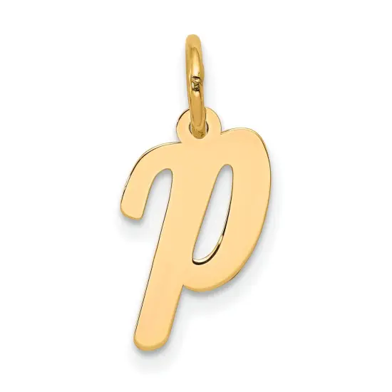14K Yellow Gold Small Script Initial Letter P Charm Jewerly 17mm x 8mm {1}