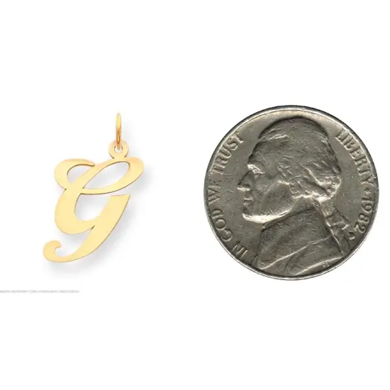 14K Yellow Gold Large Fancy Script Initial G Charm Jewerly 22mm x 17mm {2}