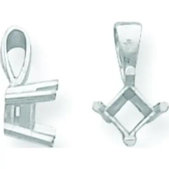 14K White Gold 4 Prong Princess Pendant Setting 6mm {1}