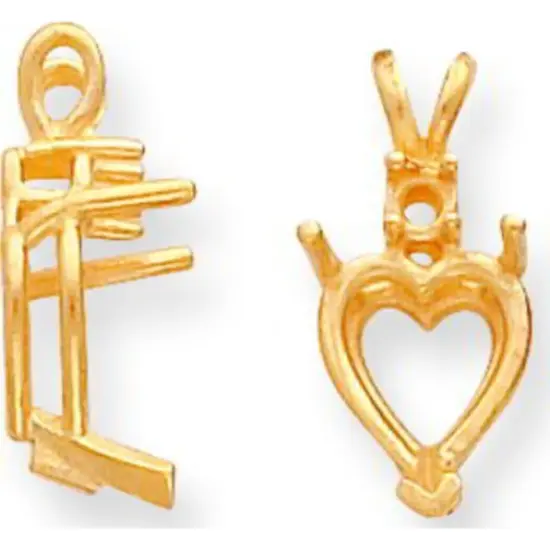 14K Gold 3 Prong Heart Pendant Setting 9x8mm {1}